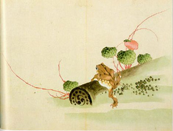 Katsushika Hokusai - Frog on an old Tile